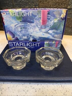 STARLIGHT 2-PIECE SET CANDLE HOLDER CLEAR GLASS TABLE ACCENT PARTY FAVOR WEDDING